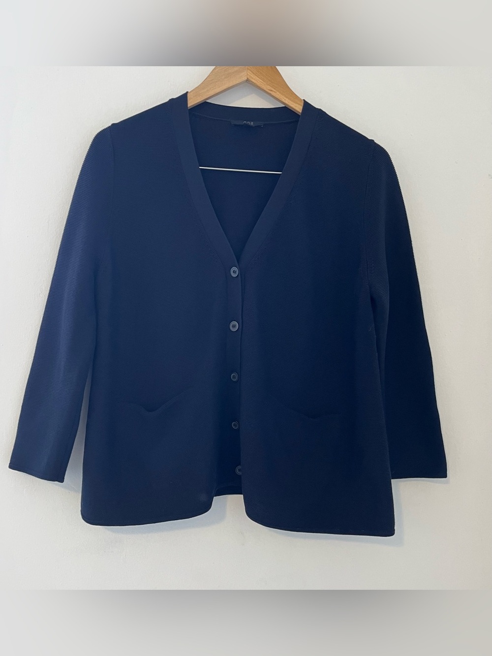 COS Navy V-Neck Button Front Quarter Sleeve Cardigan
